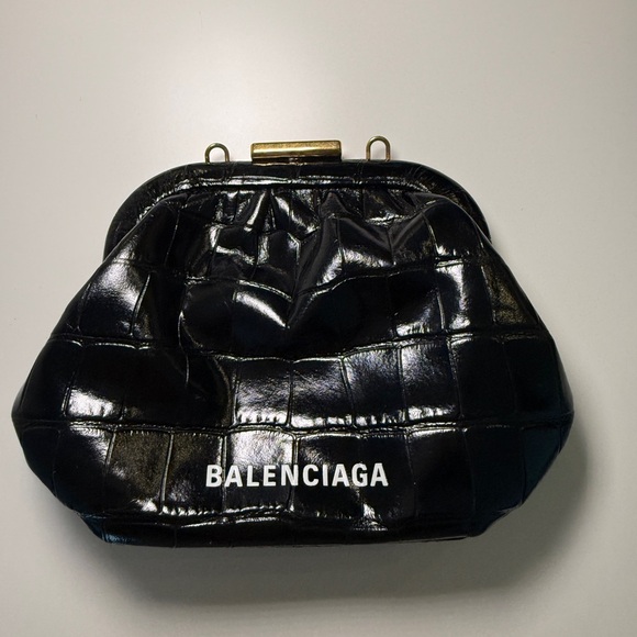 Balenciaga Black Croc Cloud Coin Purse Cross Body Leather Clutch Mini Bag - Picture 4 of 8